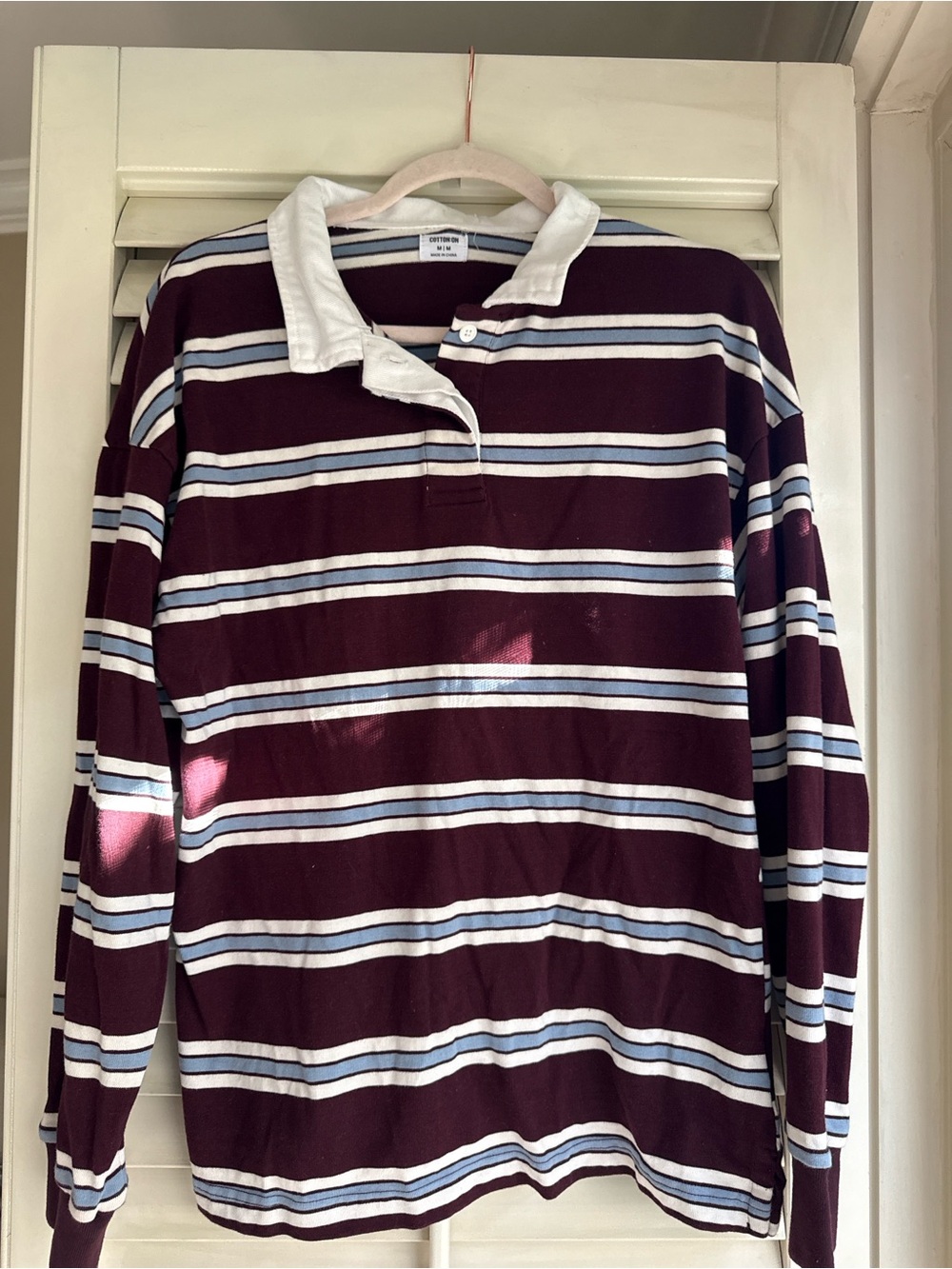 Striped Rugby Polo Shirt - Maroon & White